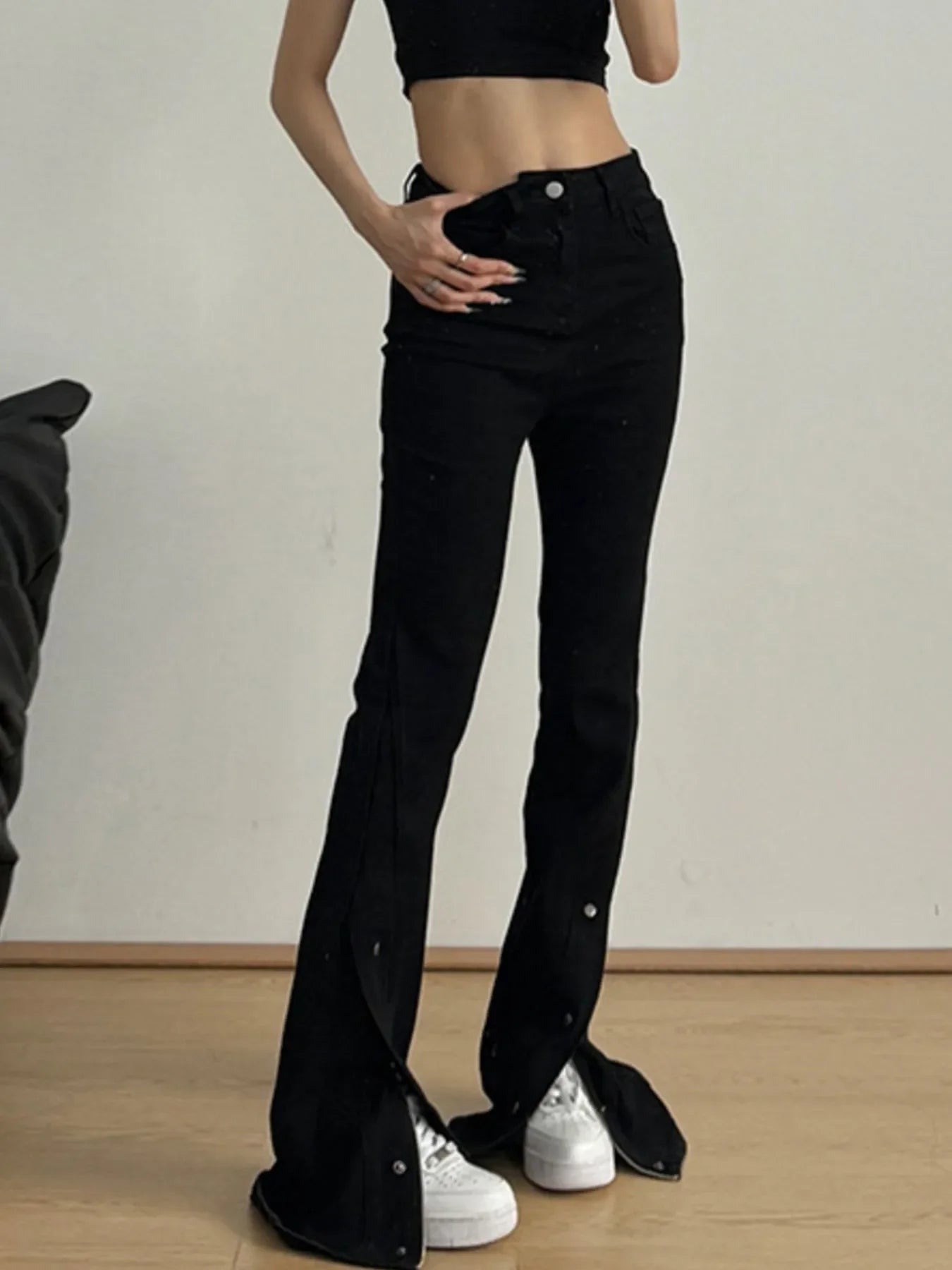 High-Waisted Slit Flare Jeans
