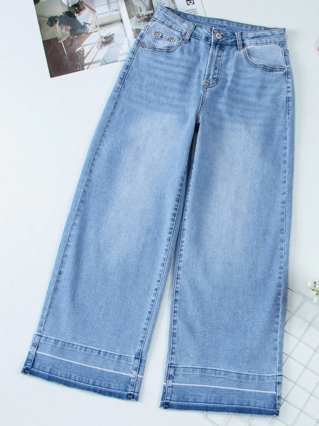 High Waist Wide Leg Washed Jeans