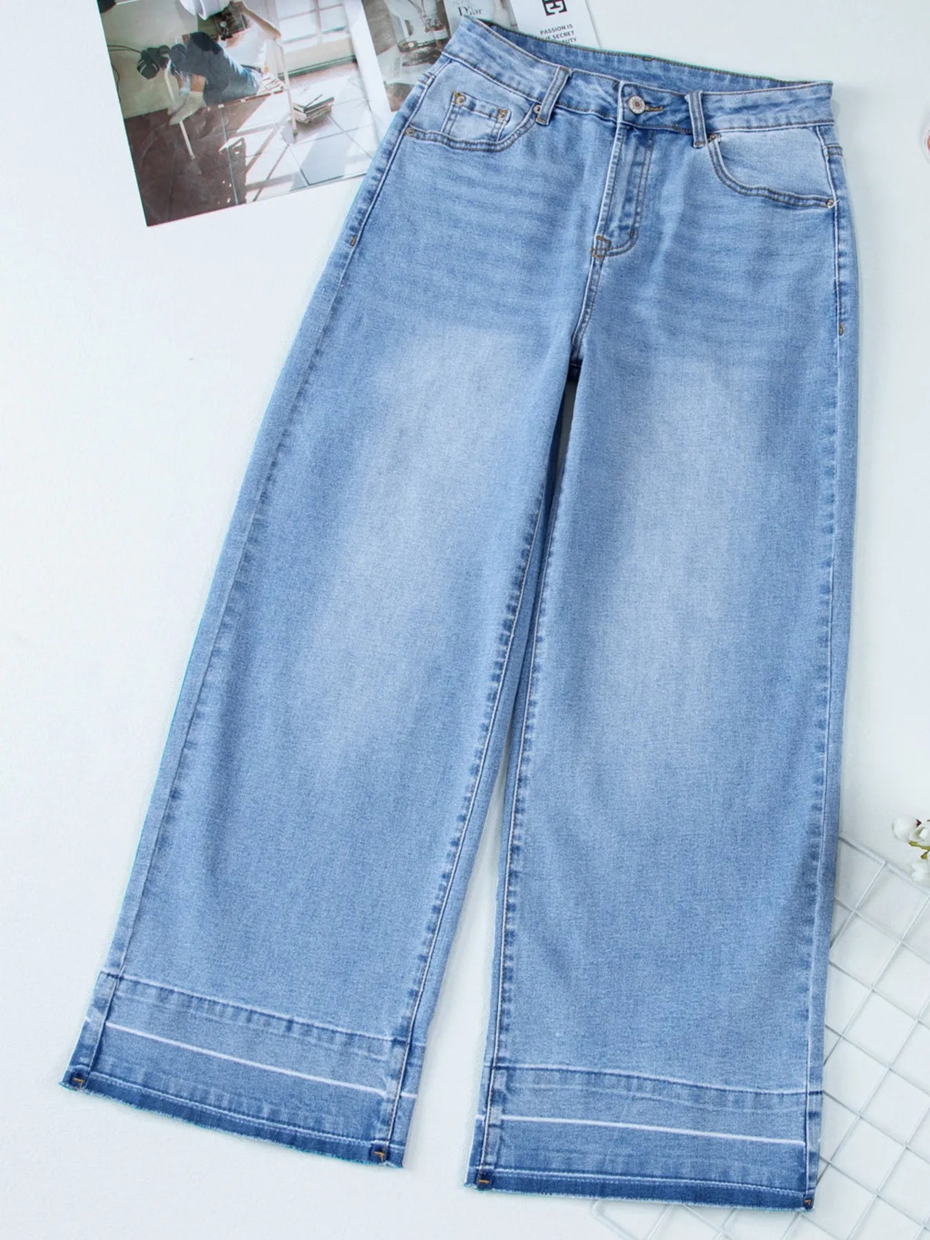 High Waist Wide Leg Washed Jeans