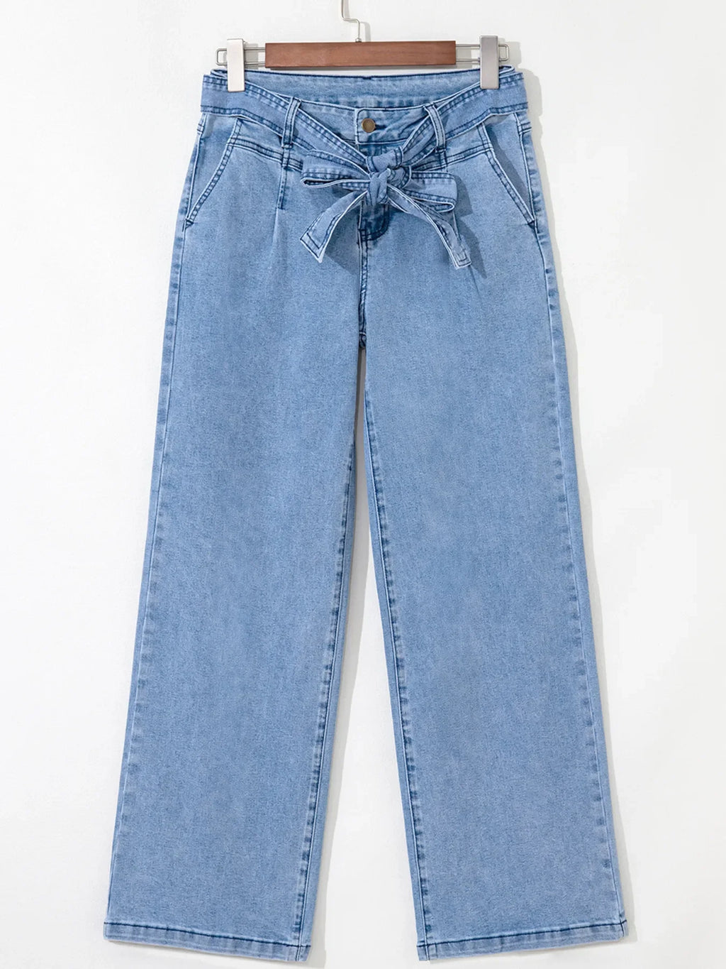 High Waisted Wide Leg Belted Jeans