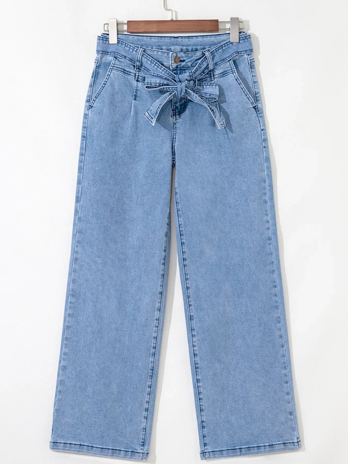 High Waisted Wide Leg Belted Jeans