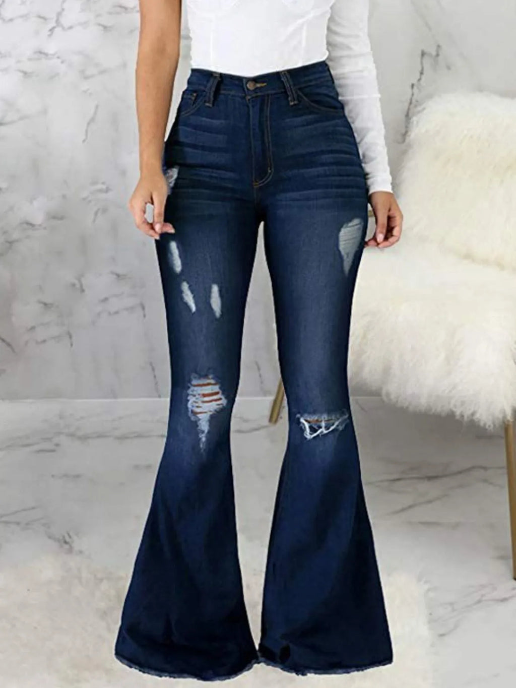 Full Size Distressed Raw Hem Flare Jeans Plus Size