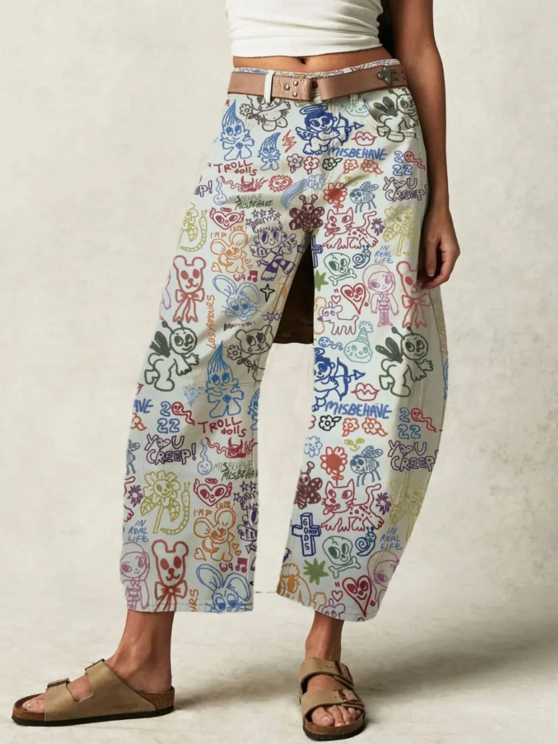 Printed Wide Leg Jeans