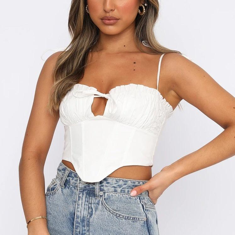 Betty Spaghetti Strap Pleated Cropped Corset Top