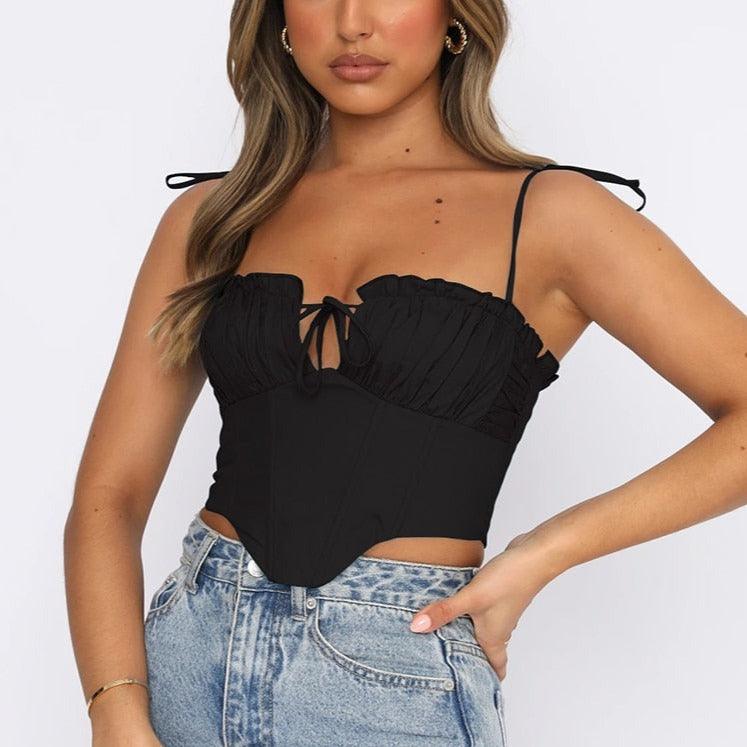 Betty Spaghetti Strap Pleated Cropped Corset Top
