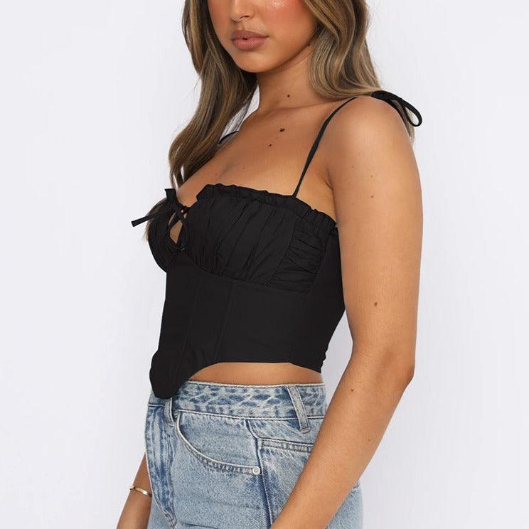 Betty Spaghetti Strap Pleated Cropped Corset Top