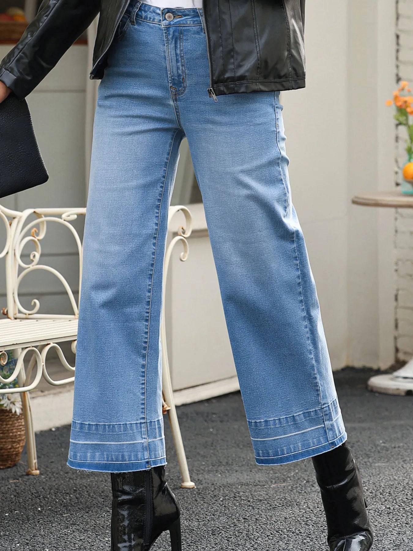 High Waist Wide Leg Washed Jeans