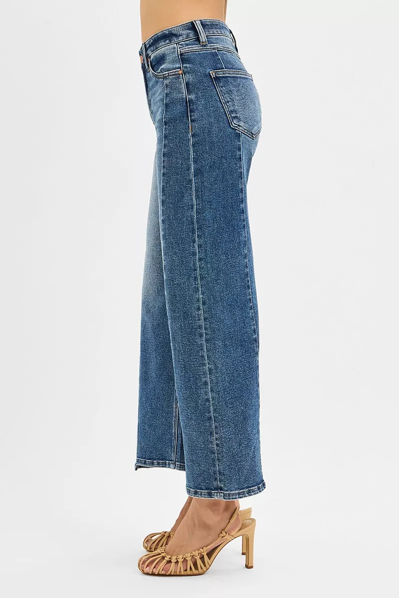 RISEN High Rise Crop Wide Leg Jeans with Step Hem