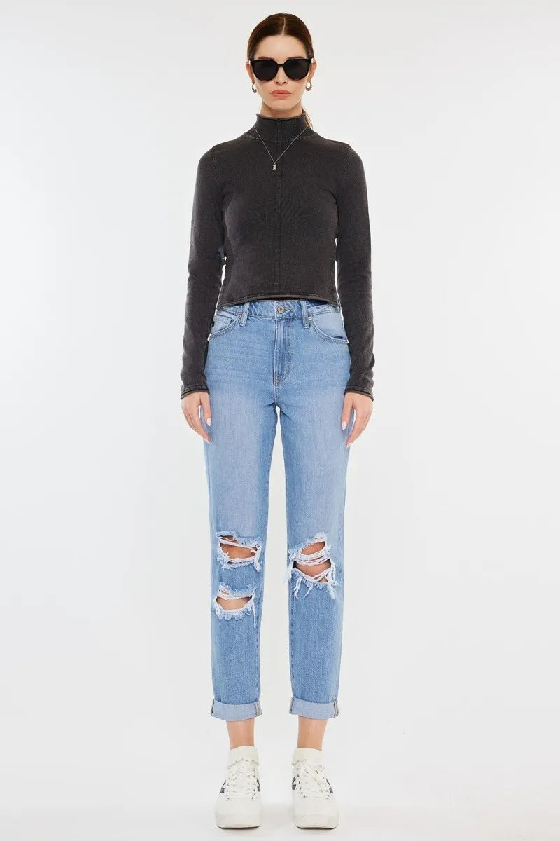 Kancan High Rise Distressed Mom Jeans