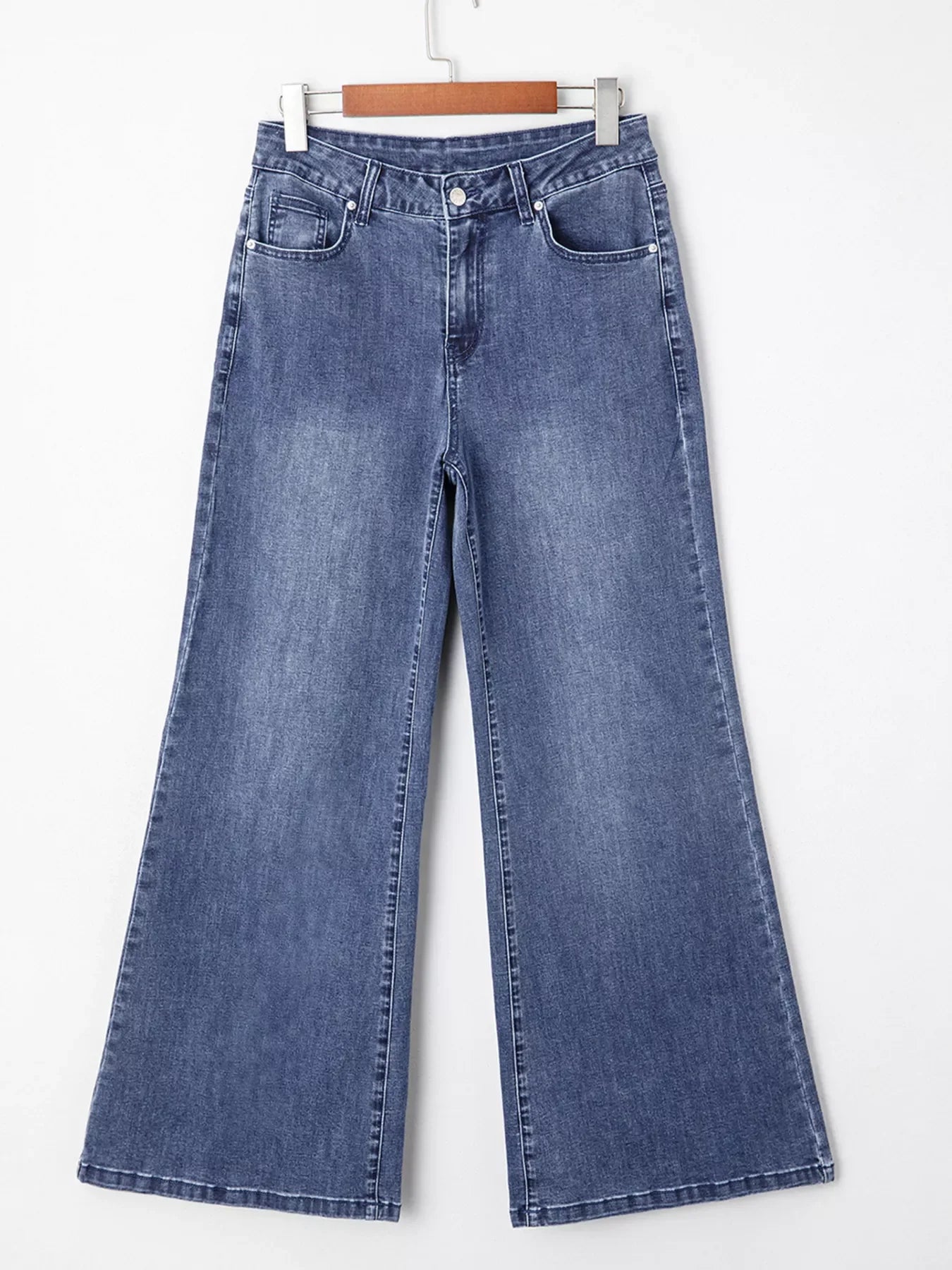 High Waist Button Zip Flare Leg Jeans