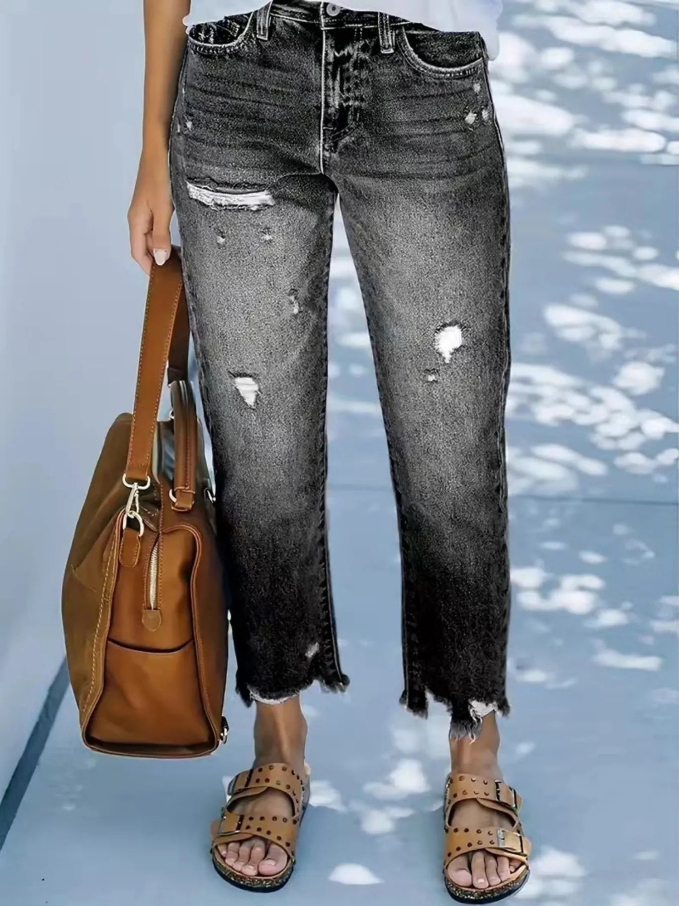 Distressed Straight Leg Jeans