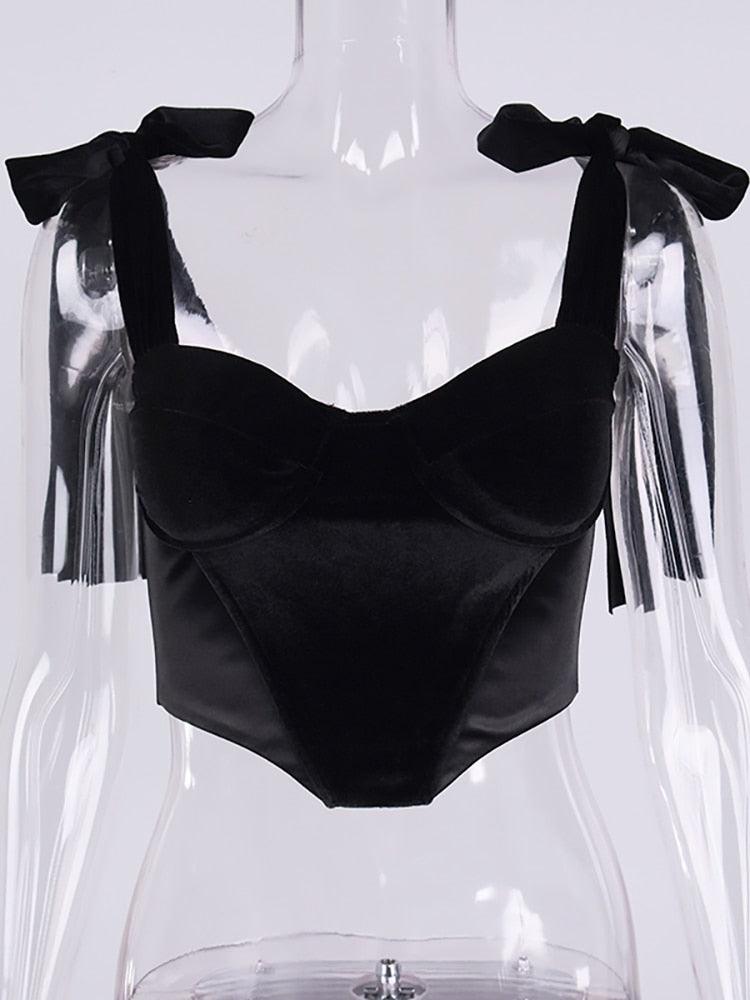 Clau Lace Strap Underwire Velvet Corset Top