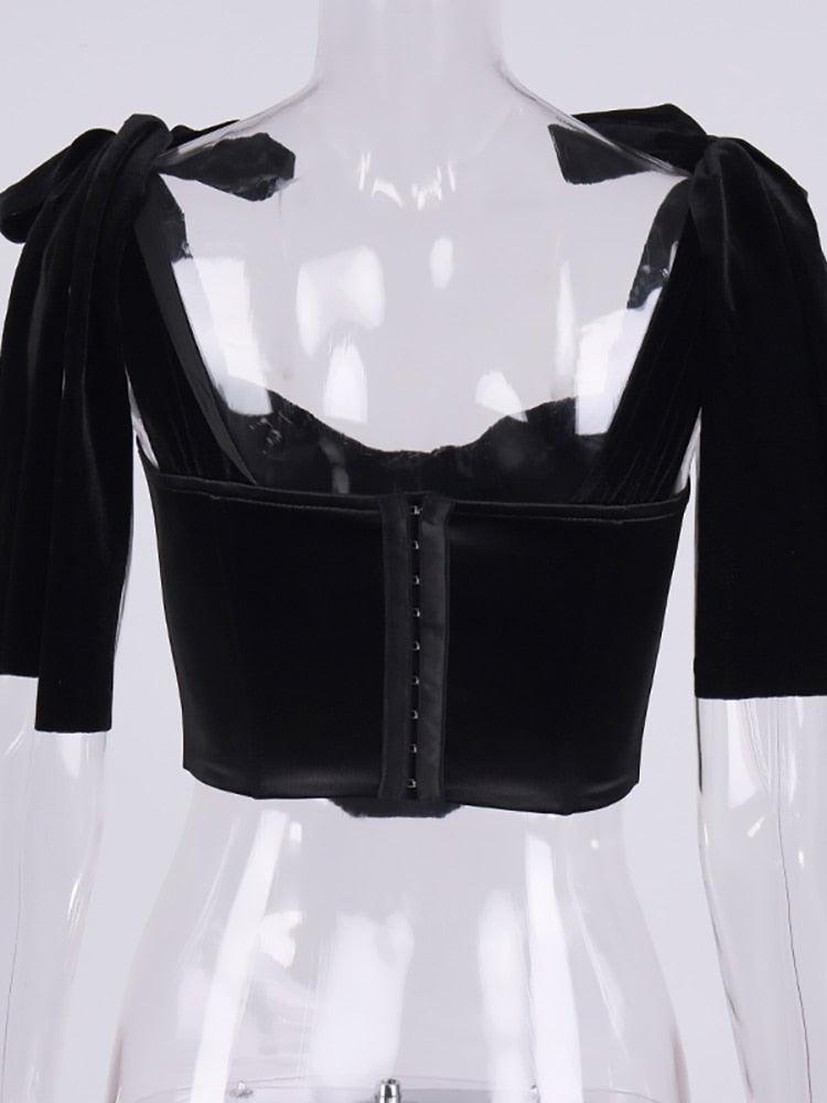 Clau Lace Strap Underwire Velvet Corset Top