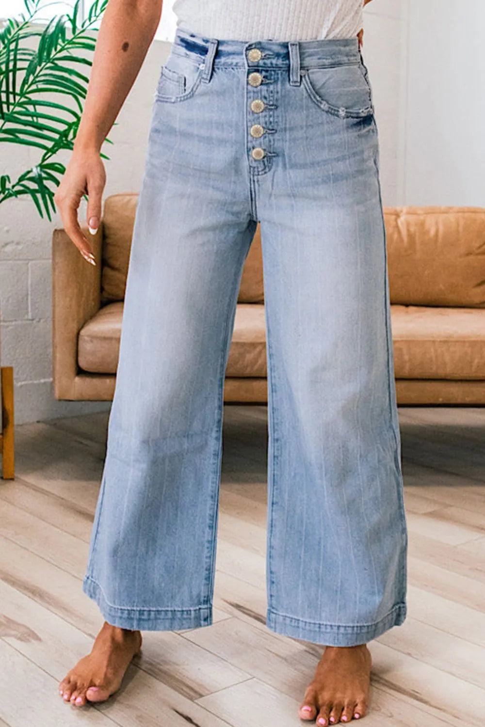 Wide Leg Button Fly Jeans