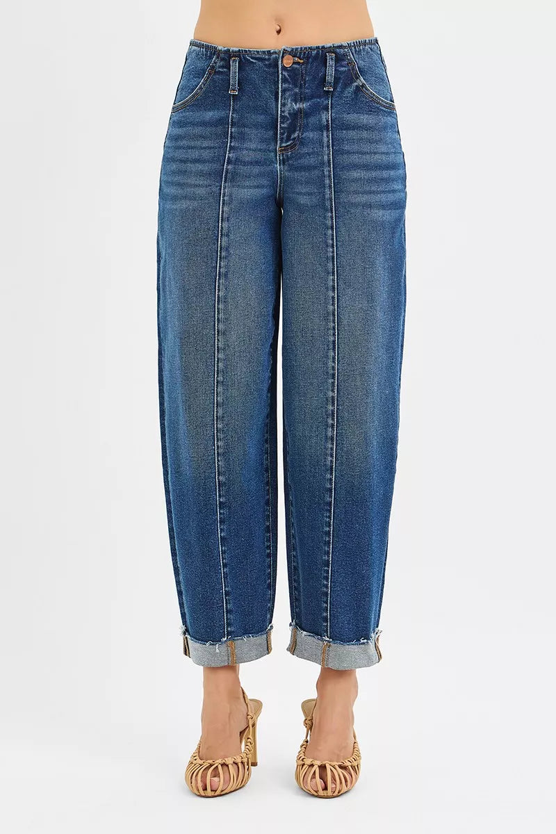 RISEN High Rise Fit Barrel Cuffed Jeans