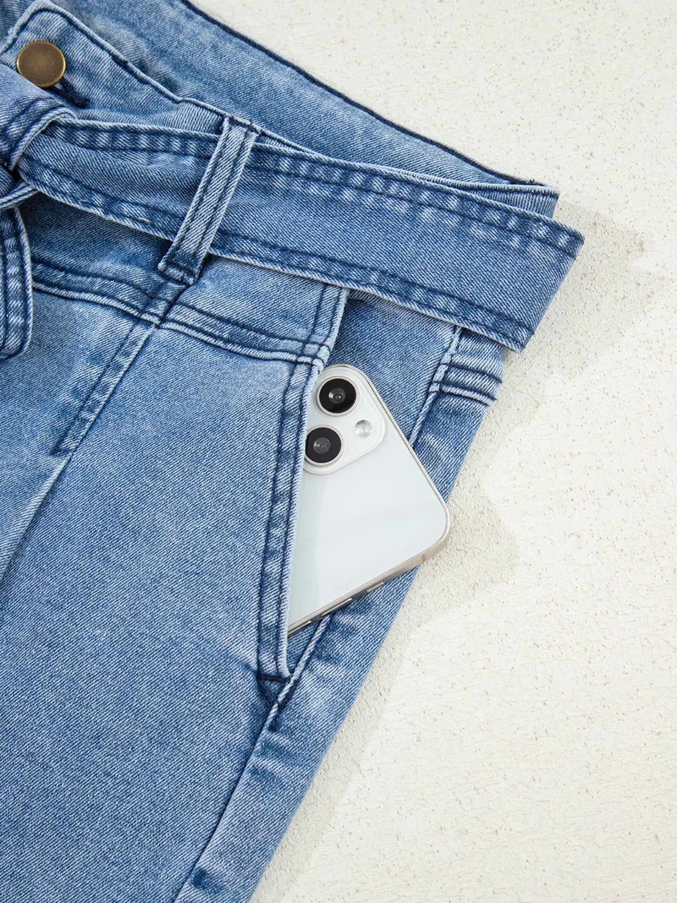 High Waisted Wide Leg Belted Jeans