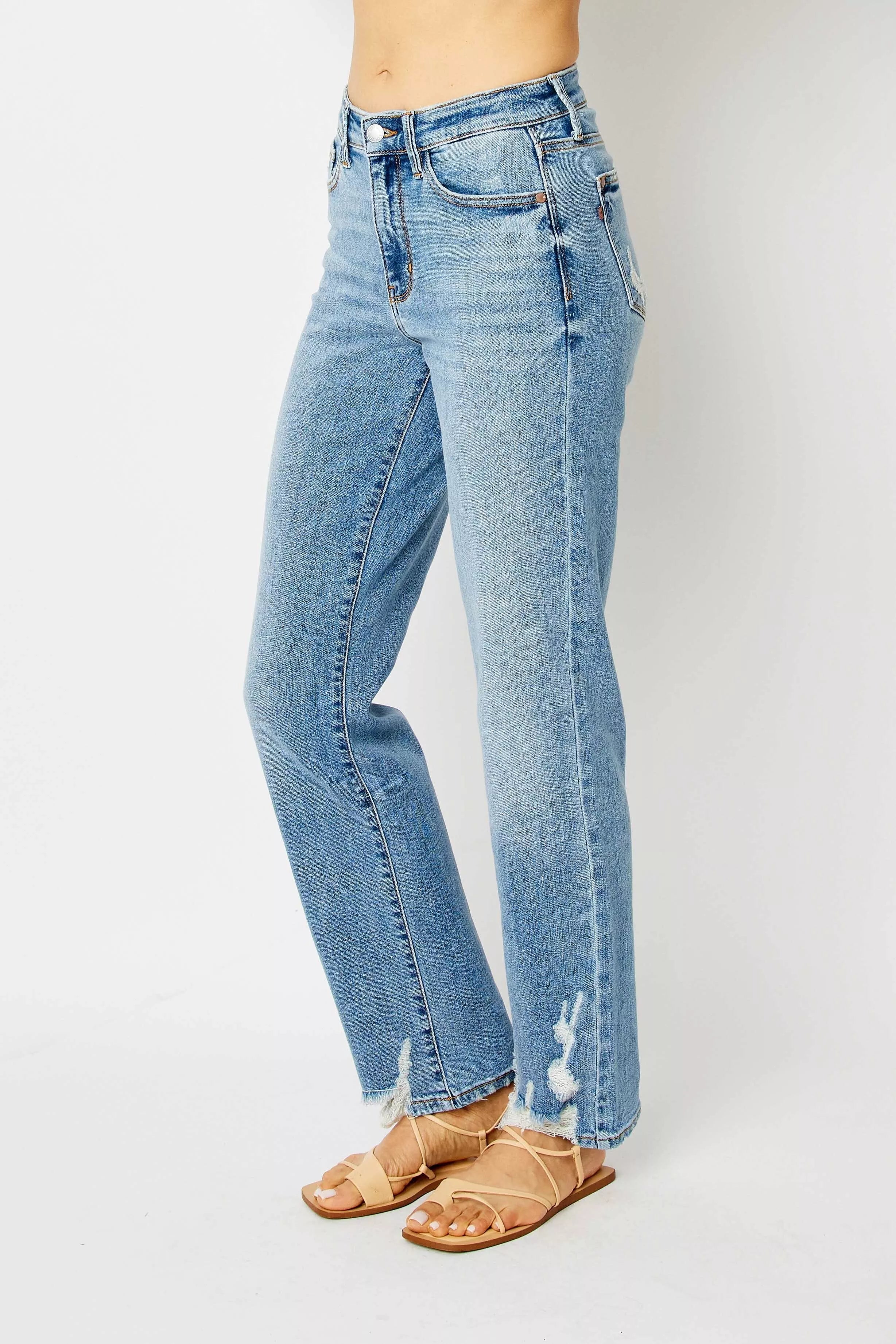 Judy Blue Full Size High Waist Straight Jeans with Heavy Destroy Plus Size