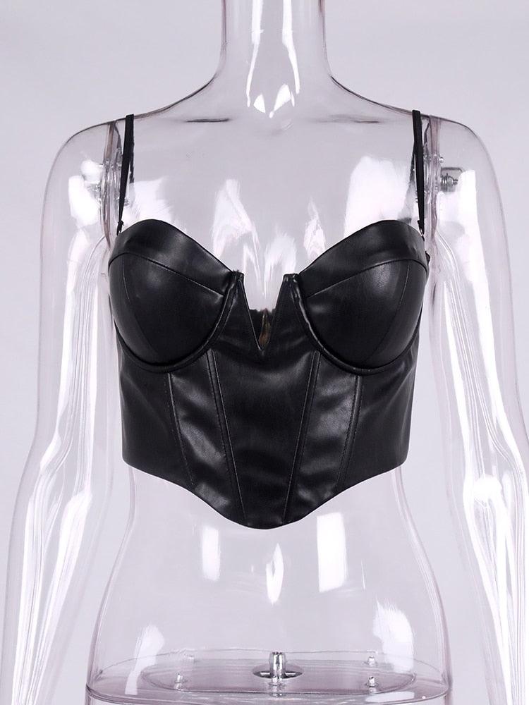 Dimples Notched Leather Cami Top