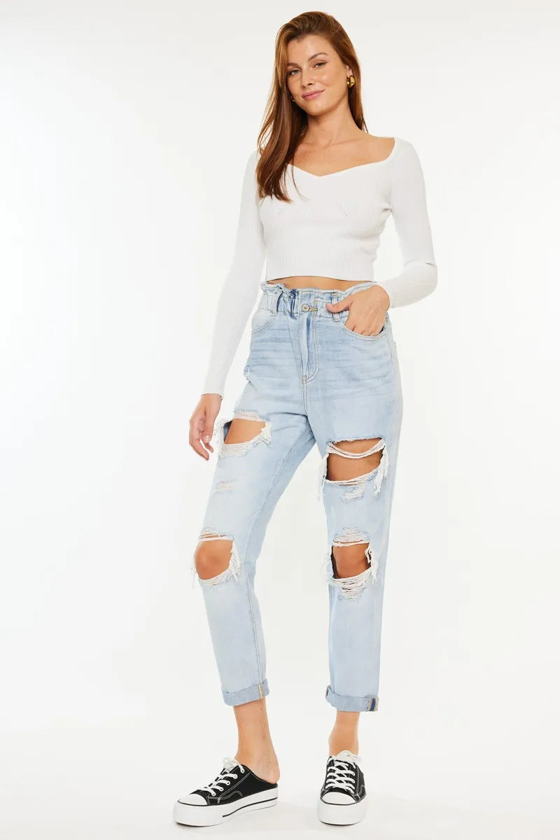 Kancan Open Pack Paperbag Mom Jeans
