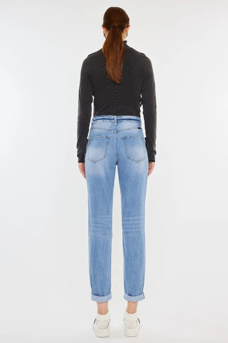 Kancan High Rise Distressed Mom Jeans