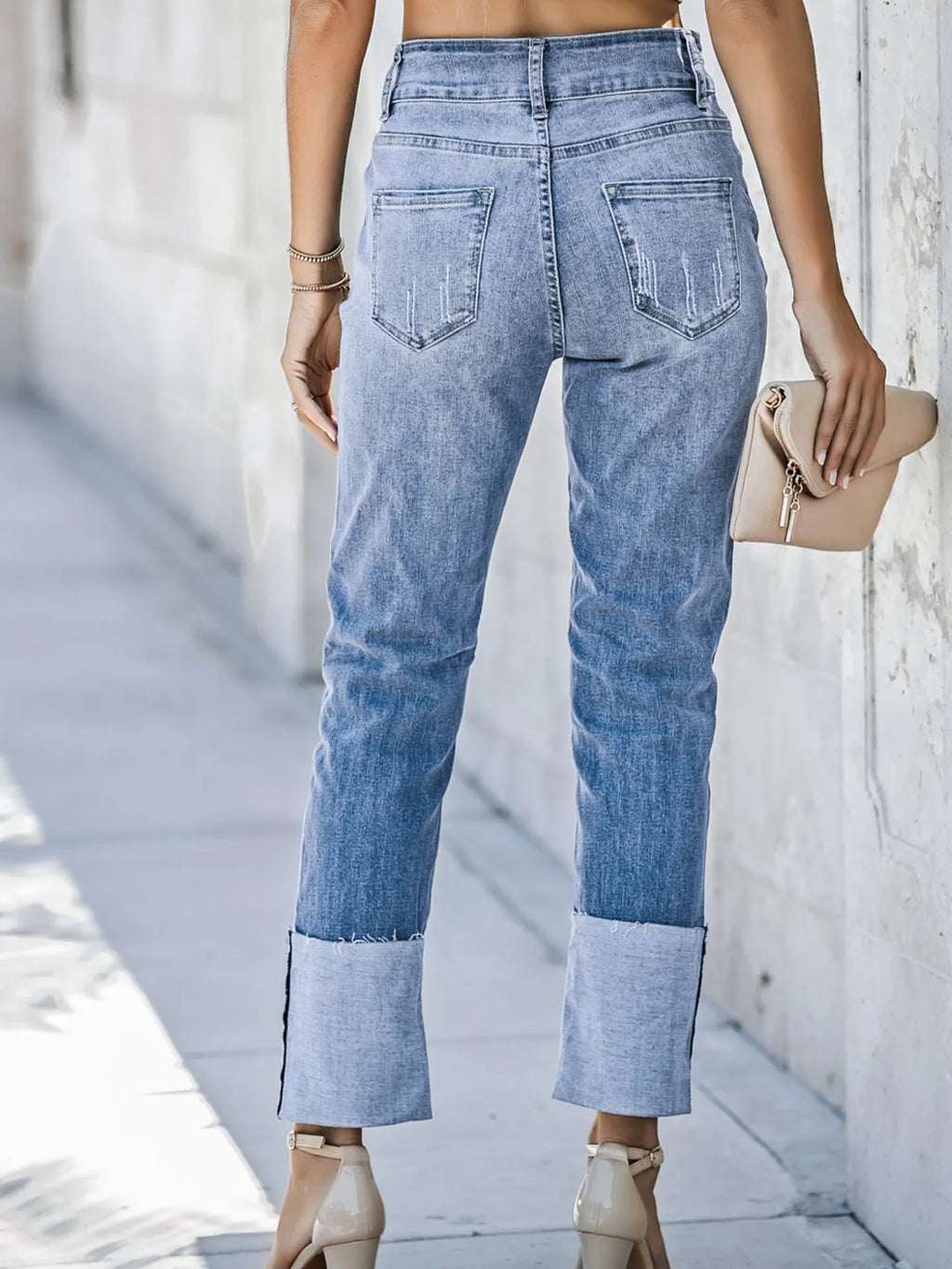High Waist Distressed Straight Leg Jeans