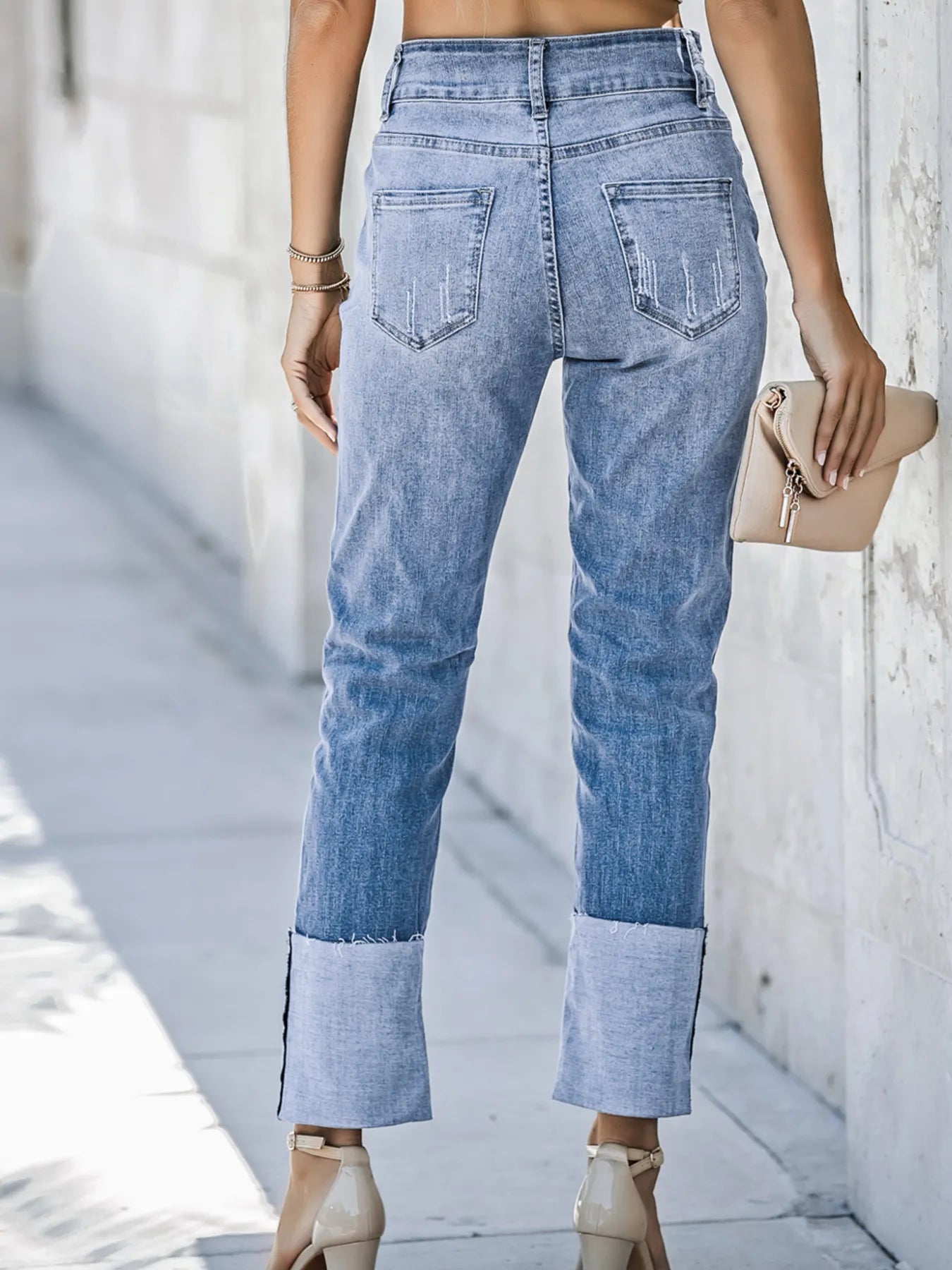 High Waist Distressed Straight Leg Jeans