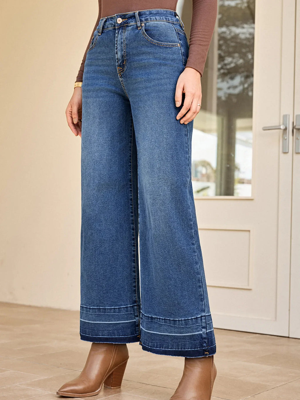 High Waist Wide Leg Washed Jeans