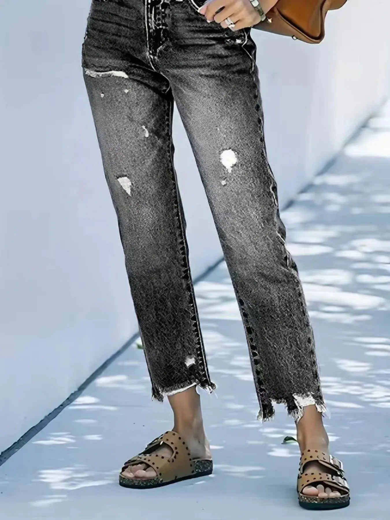 Distressed Straight Leg Jeans