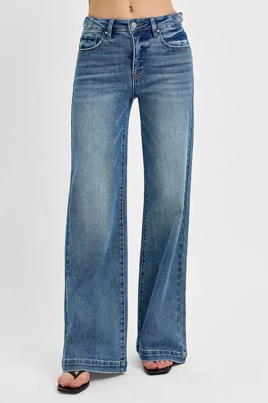 RISEN Full Size Tummy Control High Rise Wide Adjustable Waist Band Jeans Plus Size