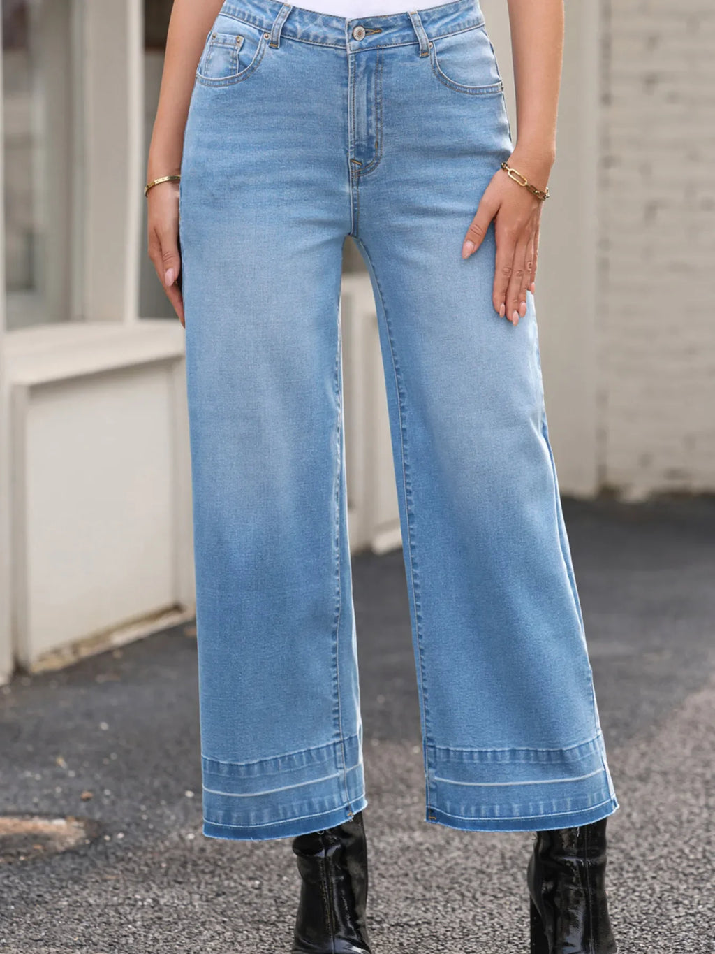 High Waist Wide Leg Washed Jeans