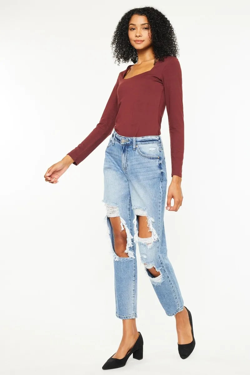 Kancan High Rise Distressed Boyfriend Jeans