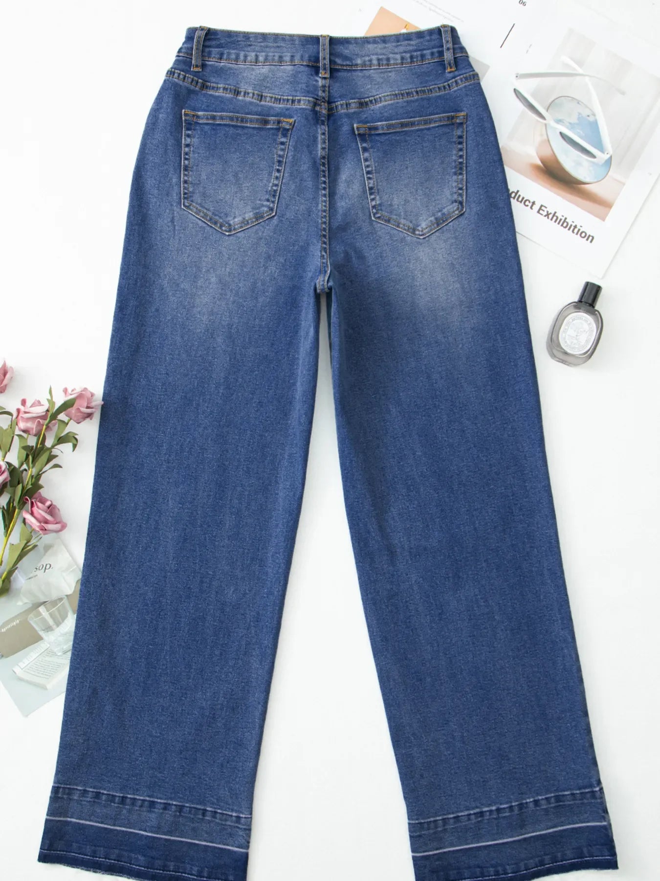 Raw Hem Unique Cuffs Straight High Rise Loose Jeans