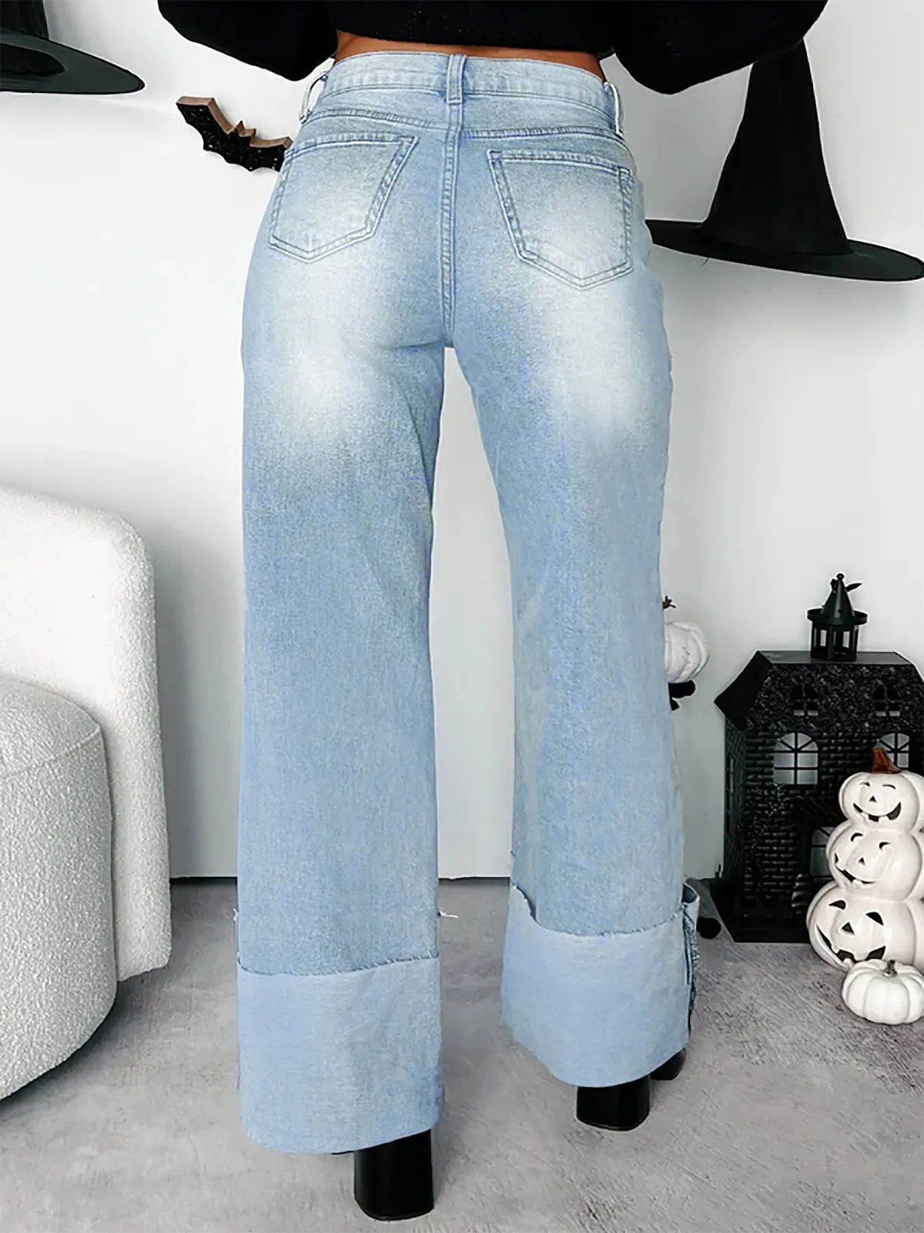High-Waisted Wide-Leg Jeans with Cuffed Hem