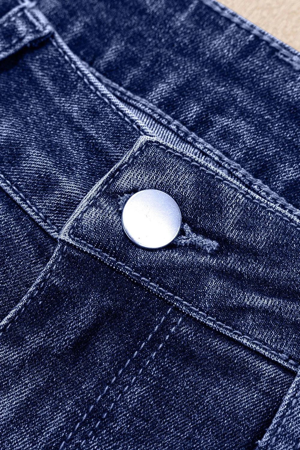 Folded Cuffs Distressed Straight High Waist Jeans