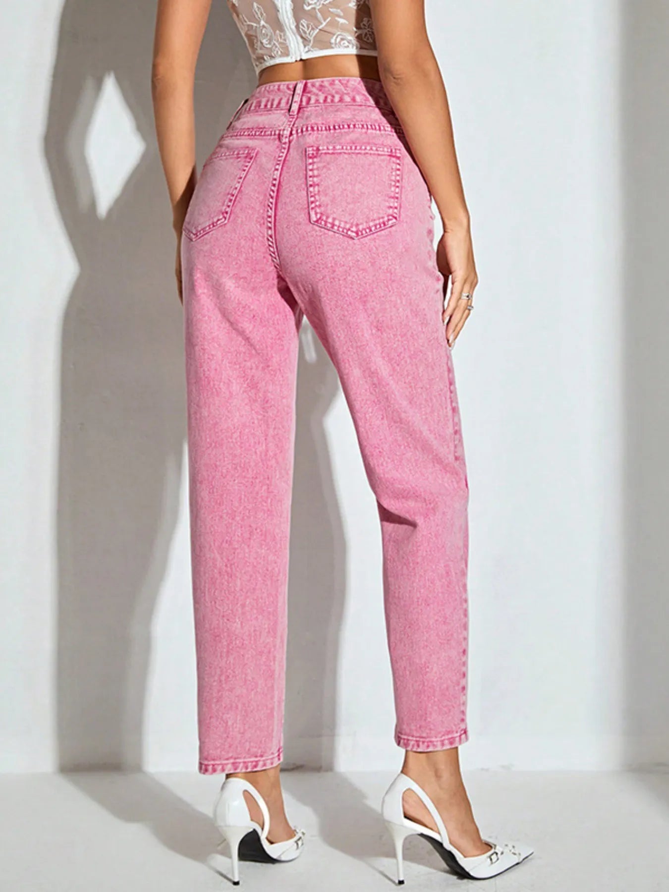 High-Waisted Wash Straight Leg Jeans