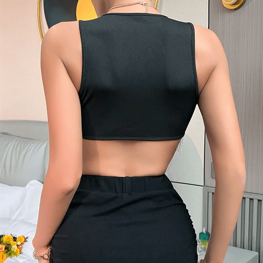 Lydia Sleeveless Rhinestone Fringed Hem Crop Tank Top