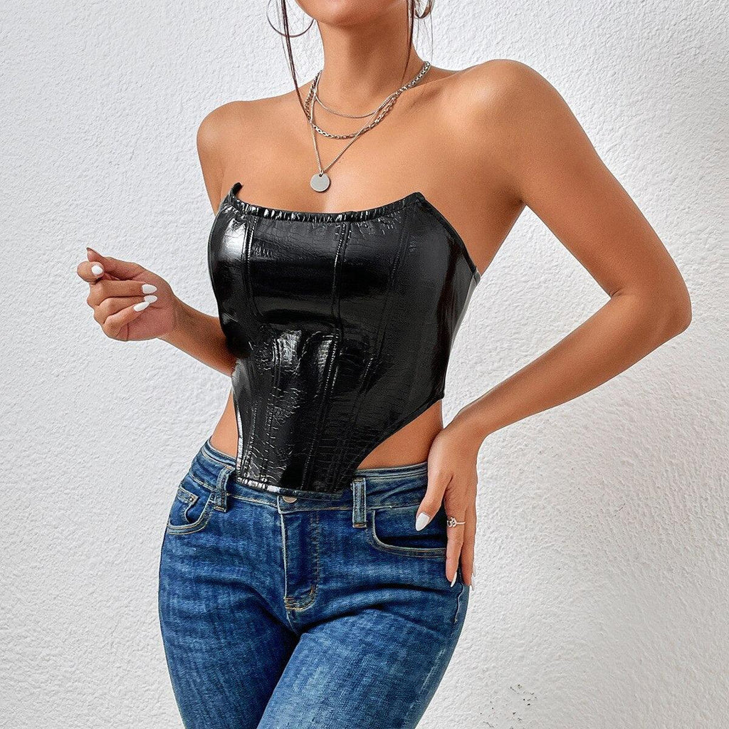 Mariah Off Shoulder PU Leather Corset Top