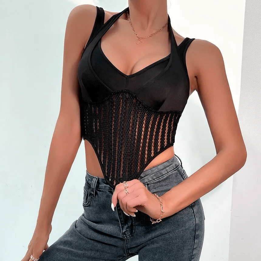 Minnie Mesh Panel Crop Bustier Camisole Top