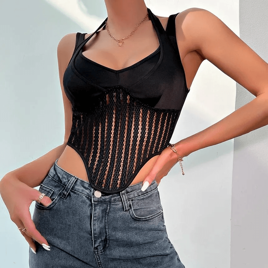 Minnie Mesh Panel Crop Bustier Camisole Top