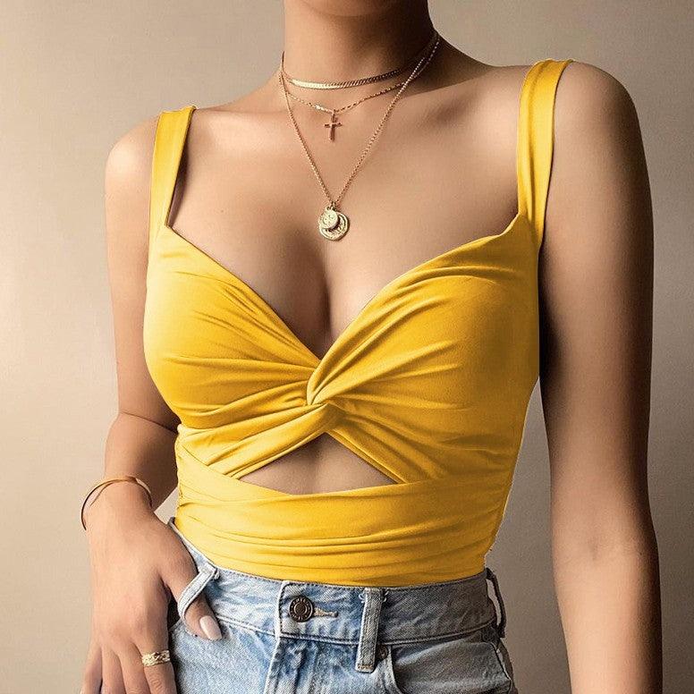 Serena Solid Twist Front Hollow Out Tank Top