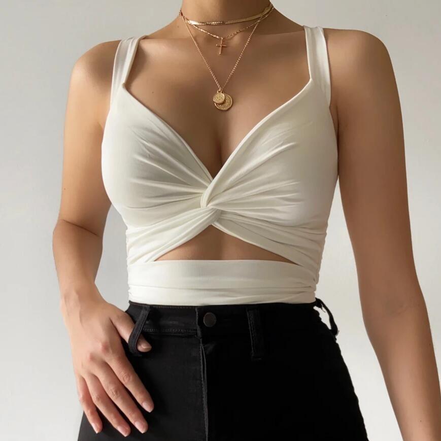 Serena Solid Twist Front Hollow Out Tank Top