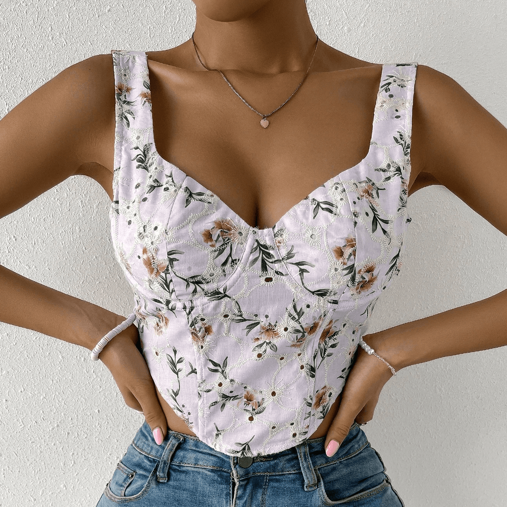 Shirley  Floral Print Eyelet Embroidered Tank Top