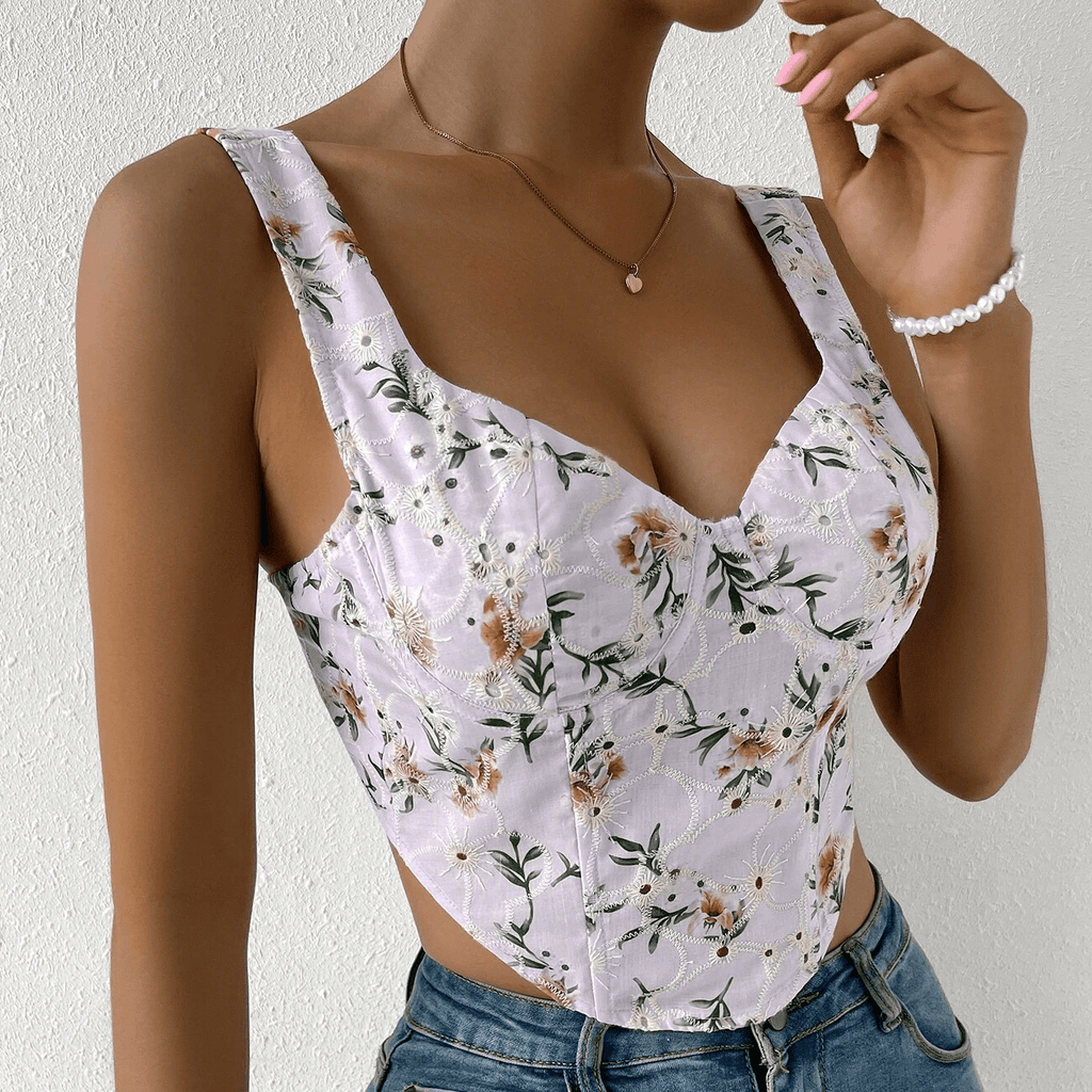 Shirley  Floral Print Eyelet Embroidered Tank Top