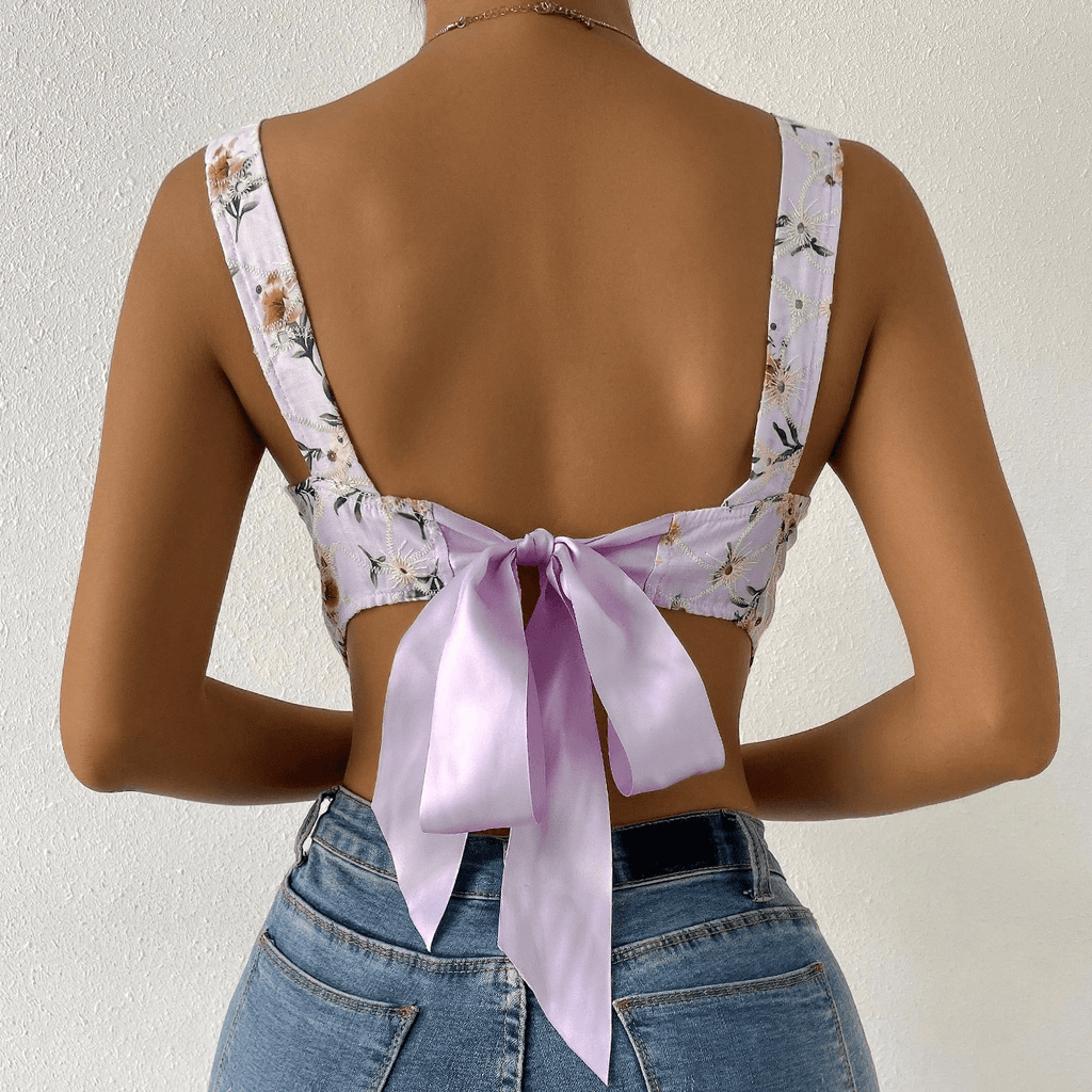 Shirley  Floral Print Eyelet Embroidered Tank Top