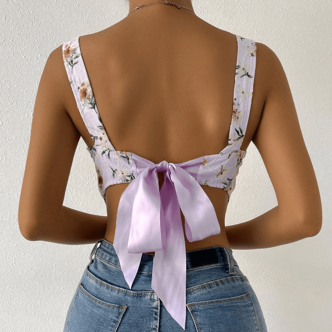 Shirley  Floral Print Eyelet Embroidered Tank Top