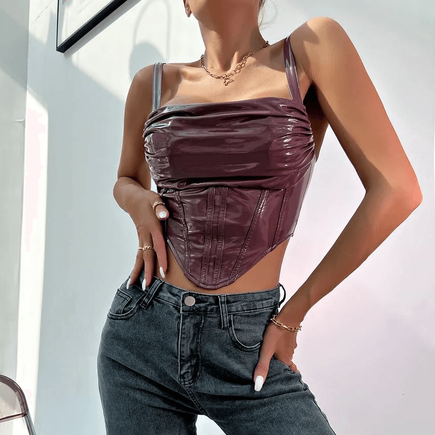 Tammy Faux Leather Crop Bustier Top