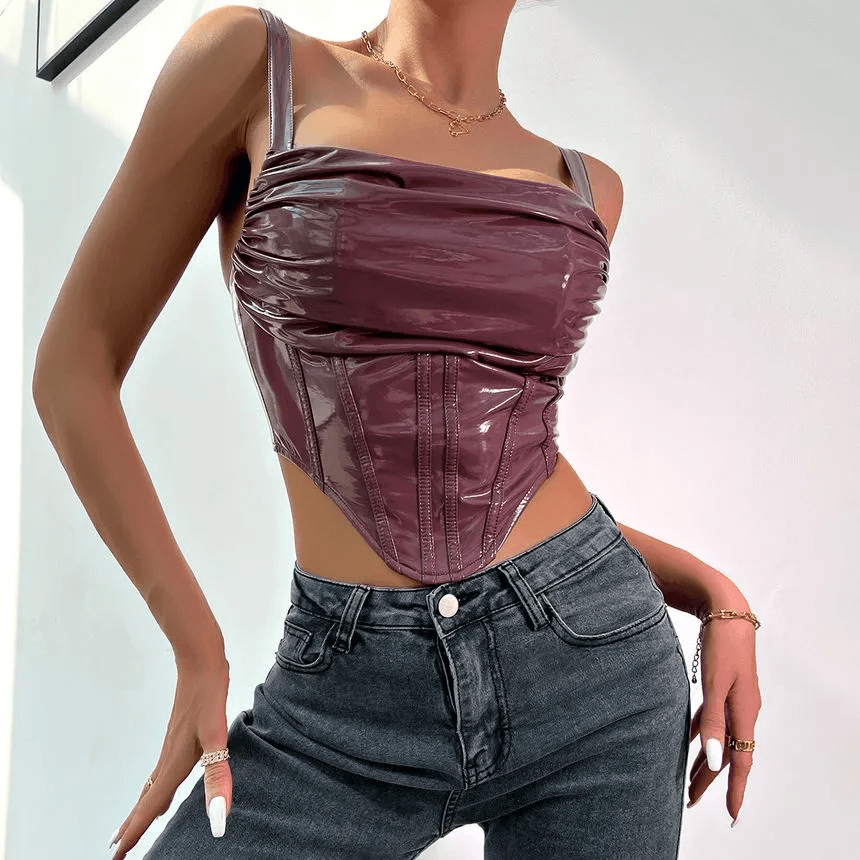 Tammy Faux Leather Crop Bustier Top